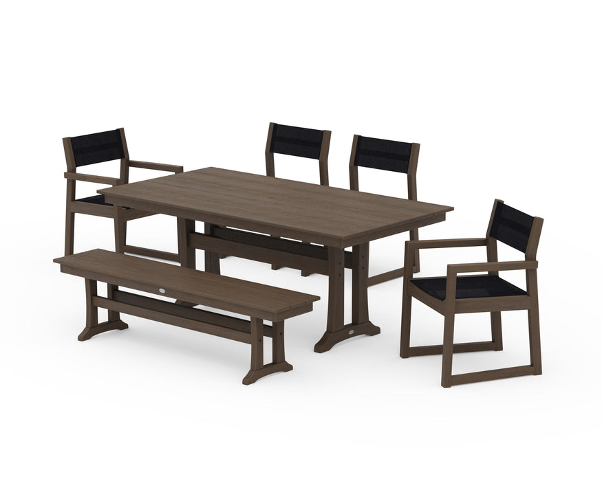 POLYWOOD® EDGE Sling 6-Piece Farmhouse Dining Set With Trestle Legs