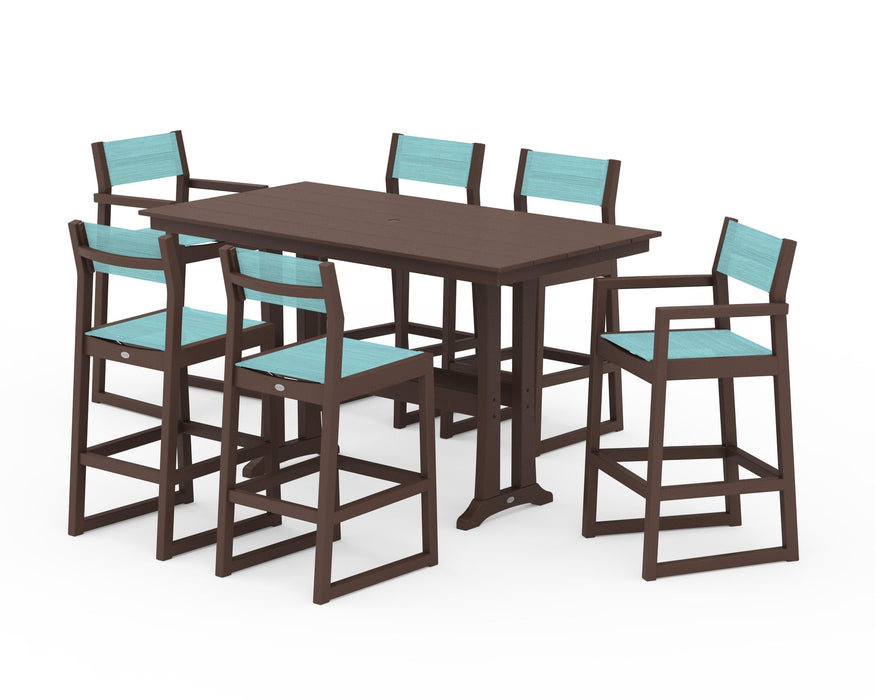 POLYWOOD® EDGE Sling 7-Piece Farmhouse Bar Set with Trestle Legs