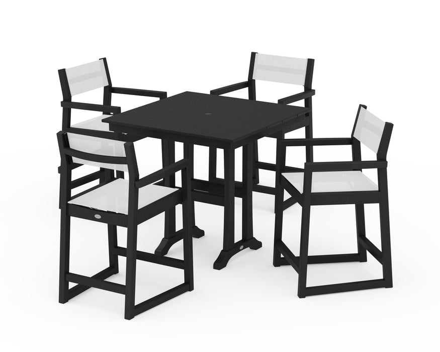 POLYWOOD® EDGE Sling Arm Chair 5-Piece Farmhouse Counter Set with Trestle Legs