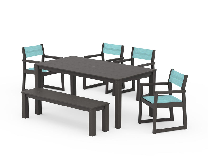 POLYWOOD® EDGE Sling Arm Chair 6-Piece Parsons Dining Set with Bench