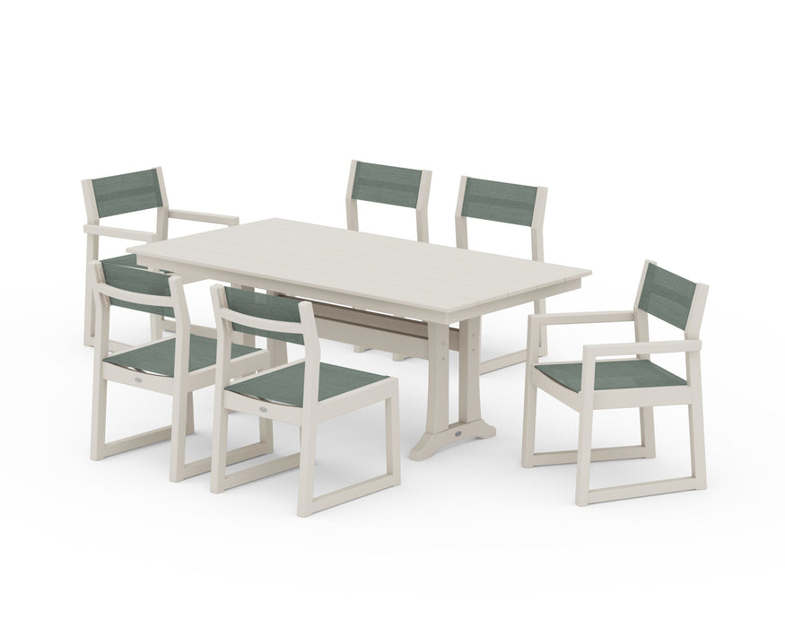 POLYWOOD® EDGE Sling 7-Piece Farmhouse Trestle Dining Set