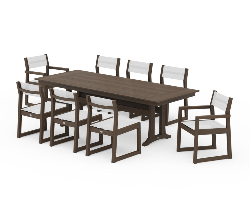 POLYWOOD® EDGE Sling 9-Piece Farmhouse Trestle Dining Set