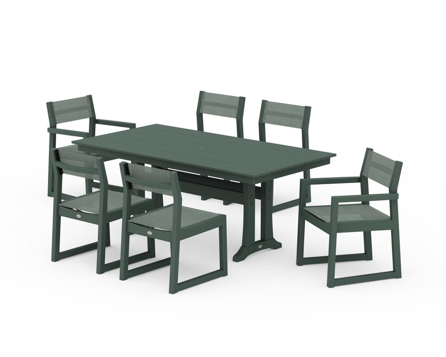 POLYWOOD® EDGE Sling 7-Piece Farmhouse Trestle Dining Set