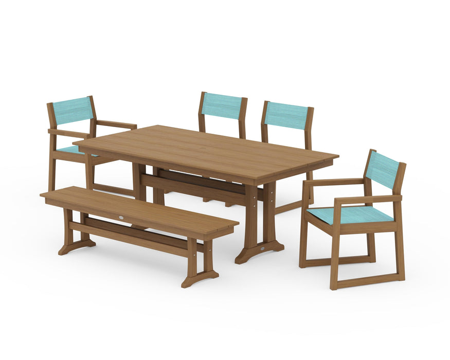 POLYWOOD® EDGE Sling 6-Piece Farmhouse Dining Set With Trestle Legs