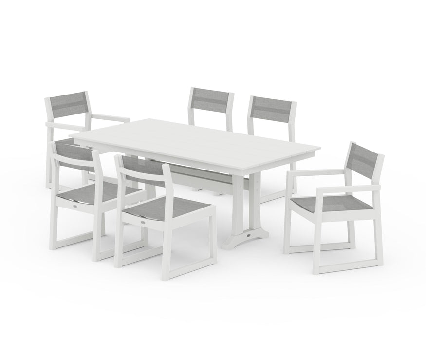 POLYWOOD® EDGE Sling 7-Piece Farmhouse Trestle Dining Set