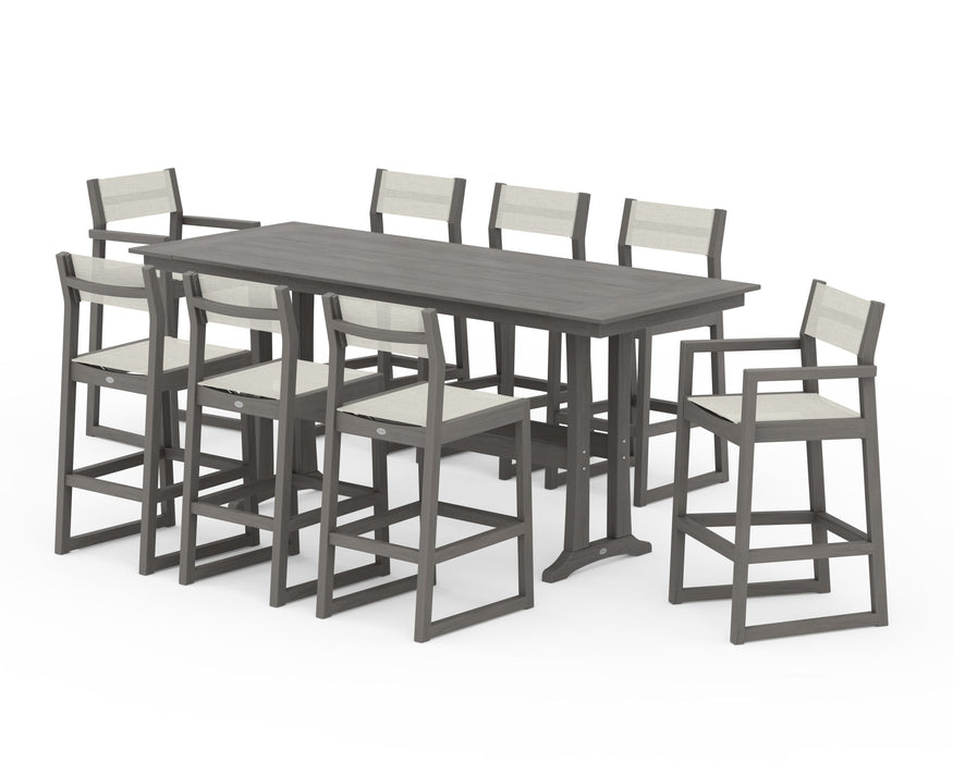 POLYWOOD® EDGE Sling 9-Piece Farmhouse Bar Set with Trestle Legs