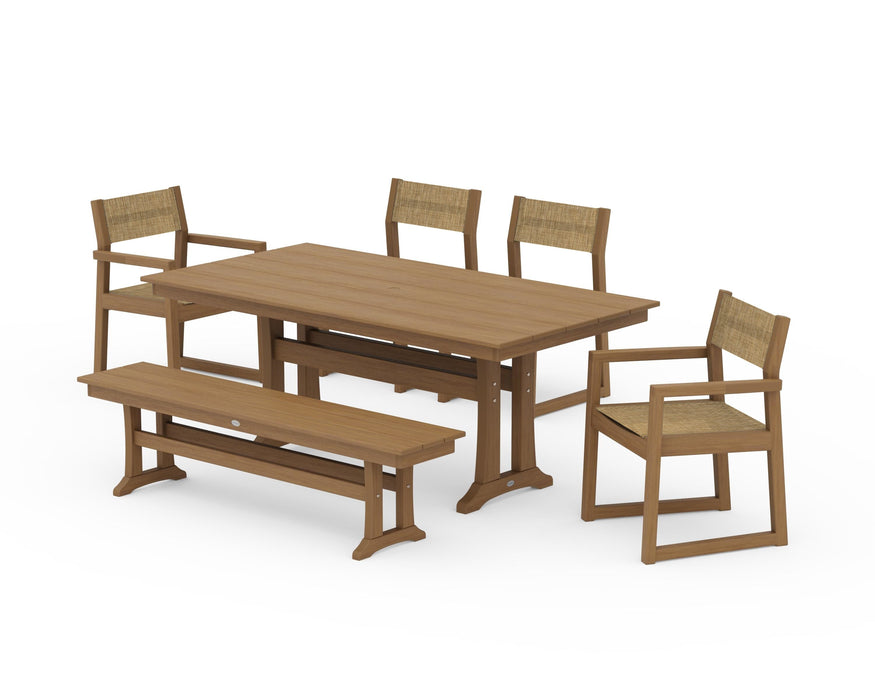 POLYWOOD® EDGE Sling 6-Piece Farmhouse Dining Set With Trestle Legs
