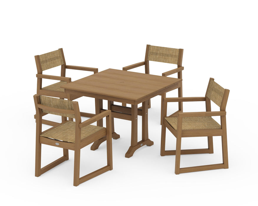 POLYWOOD® EDGE Sling 5-Piece Farmhouse Dining Set with Trestle Legs