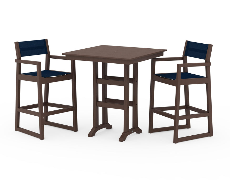 POLYWOOD® EDGE Sling Arm Chair 3-Piece Farmhouse Bar Set with Trestle Legs