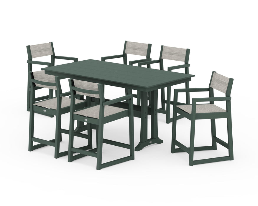 POLYWOOD® EDGE Sling Arm Chair 7-Piece Farmhouse Counter Set with Trestle Legs