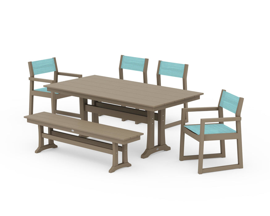 POLYWOOD® EDGE Sling 6-Piece Farmhouse Dining Set With Trestle Legs