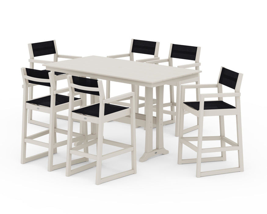 POLYWOOD® EDGE Sling Arm Chair 7-Piece Farmhouse Bar Set with Trestle Legs