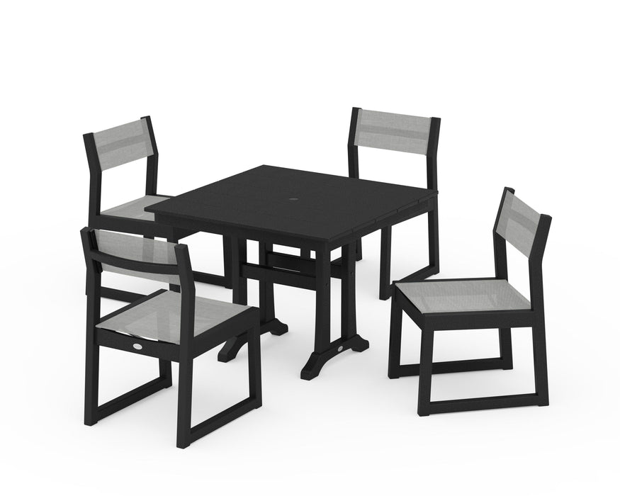 POLYWOOD® EDGE Sling 5-Piece Farmhouse Trestle Side Chair Dining Set