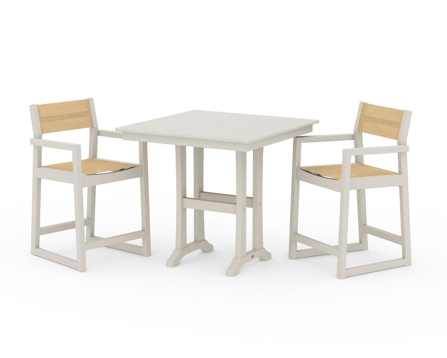 POLYWOOD® EDGE Sling Arm Chair 3-Piece Farmhouse Counter Set with Trestle Legs