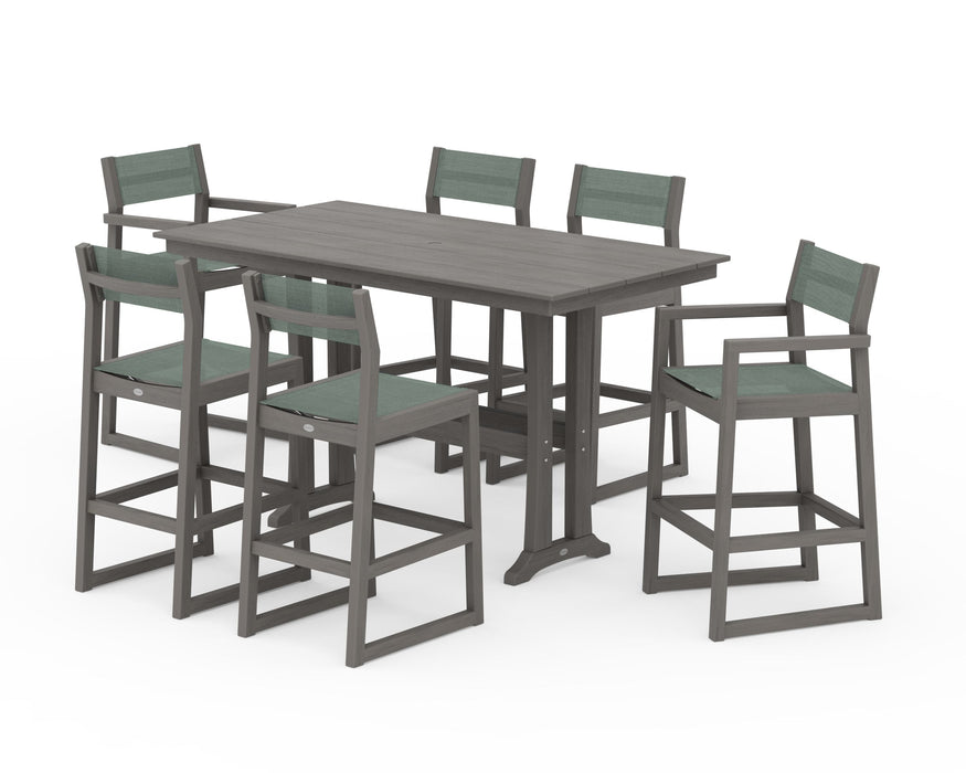 POLYWOOD® EDGE Sling 7-Piece Farmhouse Bar Set with Trestle Legs