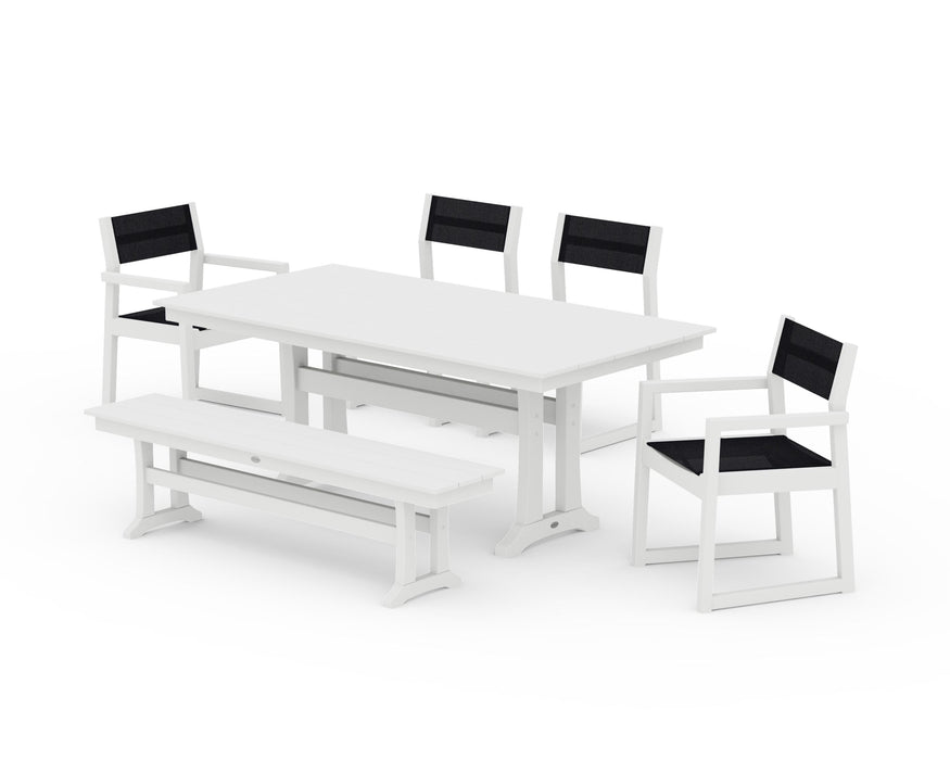 POLYWOOD® EDGE Sling 6-Piece Farmhouse Dining Set With Trestle Legs