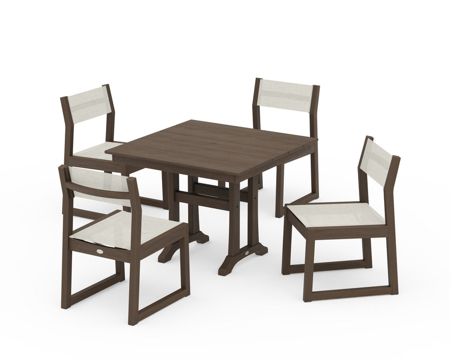 POLYWOOD® EDGE Sling 5-Piece Farmhouse Trestle Side Chair Dining Set