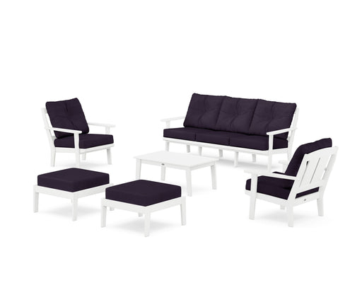 POLYWOOD Mission 6-Piece Lounge Sofa Set in White / Navy Linen