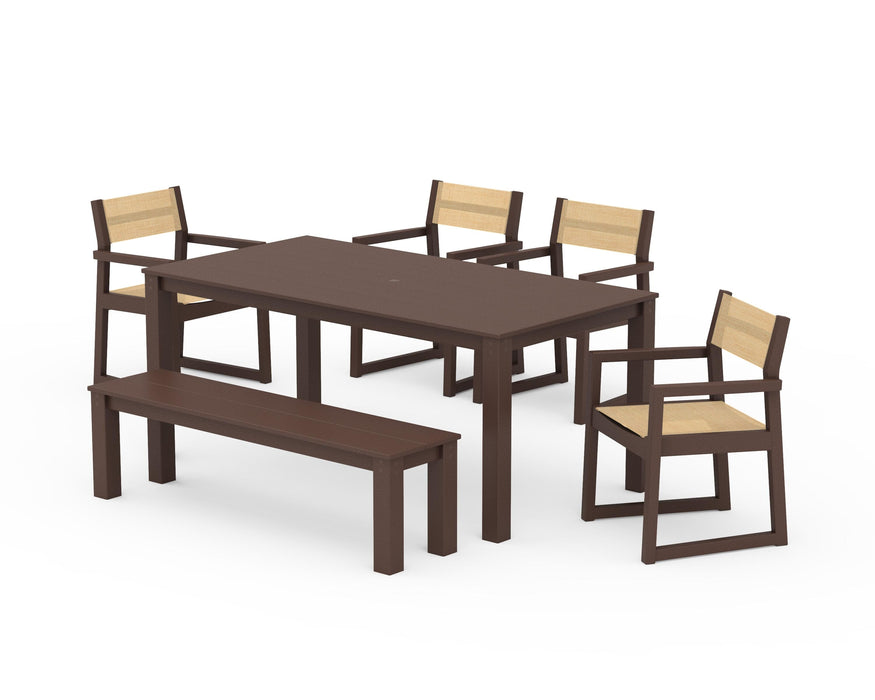 POLYWOOD® EDGE Sling Arm Chair 6-Piece Parsons Dining Set with Bench