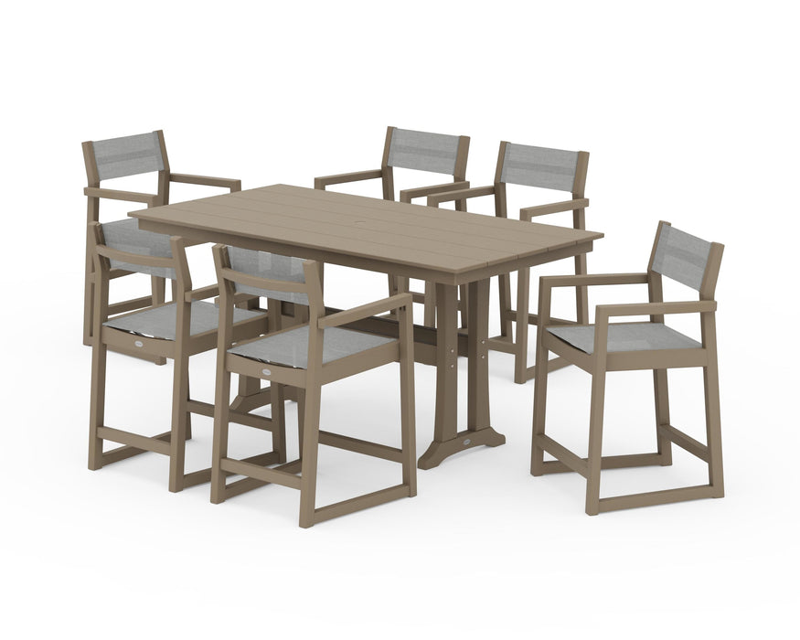 POLYWOOD® EDGE Sling Arm Chair 7-Piece Farmhouse Counter Set with Trestle Legs