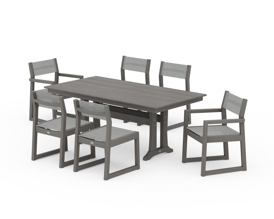 POLYWOOD® EDGE Sling 7-Piece Farmhouse Trestle Dining Set
