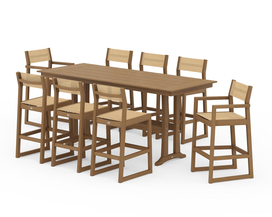 POLYWOOD® EDGE Sling 9-Piece Farmhouse Bar Set with Trestle Legs