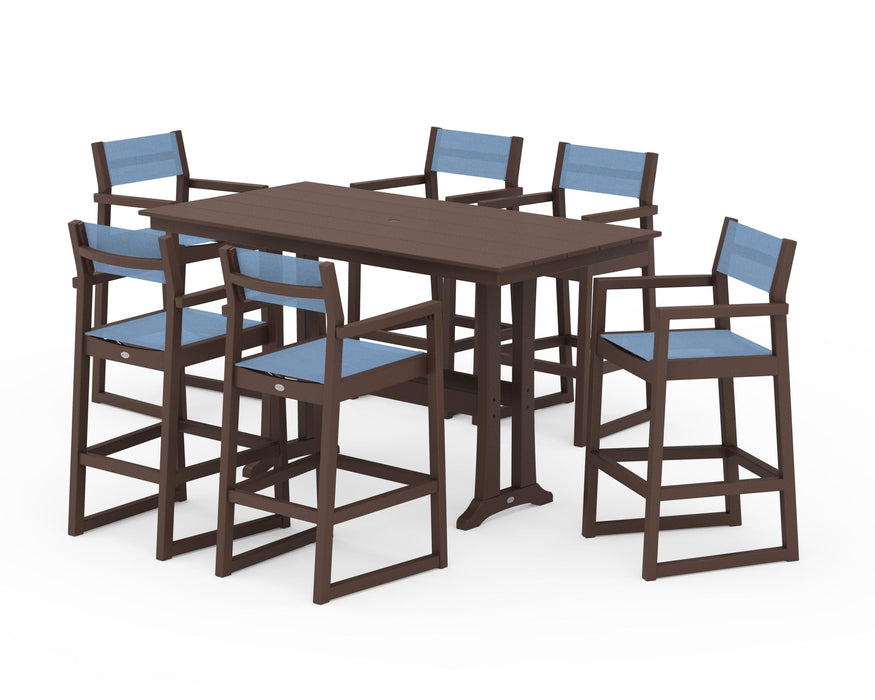 POLYWOOD® EDGE Sling Arm Chair 7-Piece Farmhouse Bar Set with Trestle Legs