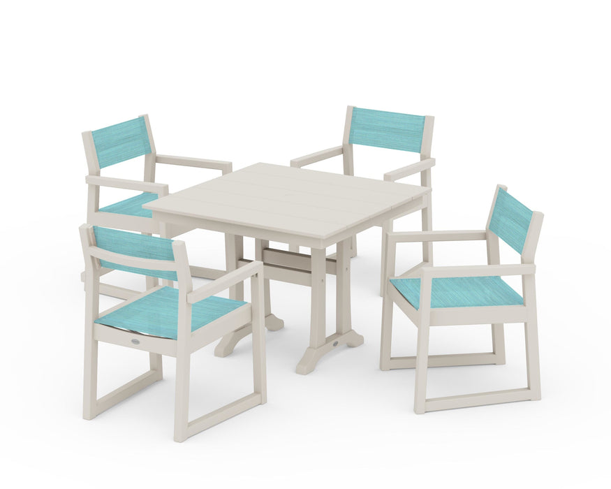 POLYWOOD® EDGE Sling 5-Piece Farmhouse Dining Set with Trestle Legs