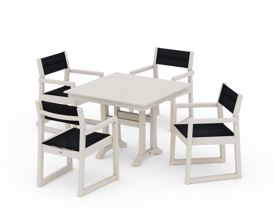 POLYWOOD® EDGE Sling 5-Piece Farmhouse Dining Set with Trestle Legs
