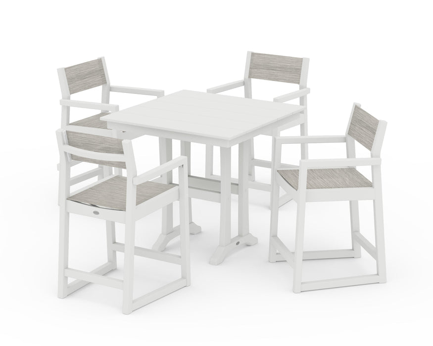 POLYWOOD® EDGE Sling Arm Chair 5-Piece Farmhouse Counter Set with Trestle Legs