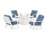 POLYWOOD Mission 5-Piece Deep Seating Set with Fire Pit Table in White / Sky Blue