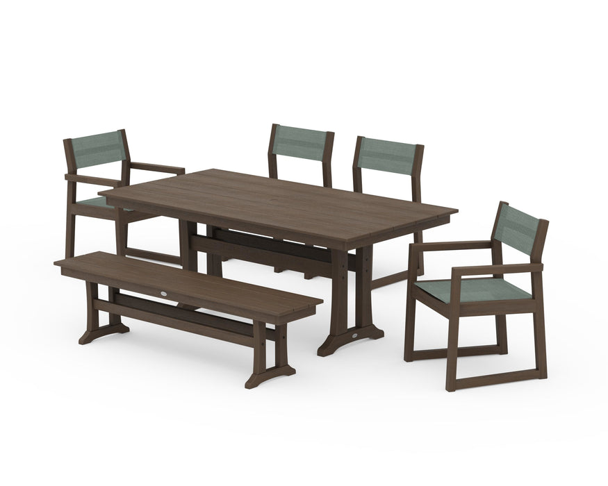 POLYWOOD® EDGE Sling 6-Piece Farmhouse Dining Set With Trestle Legs