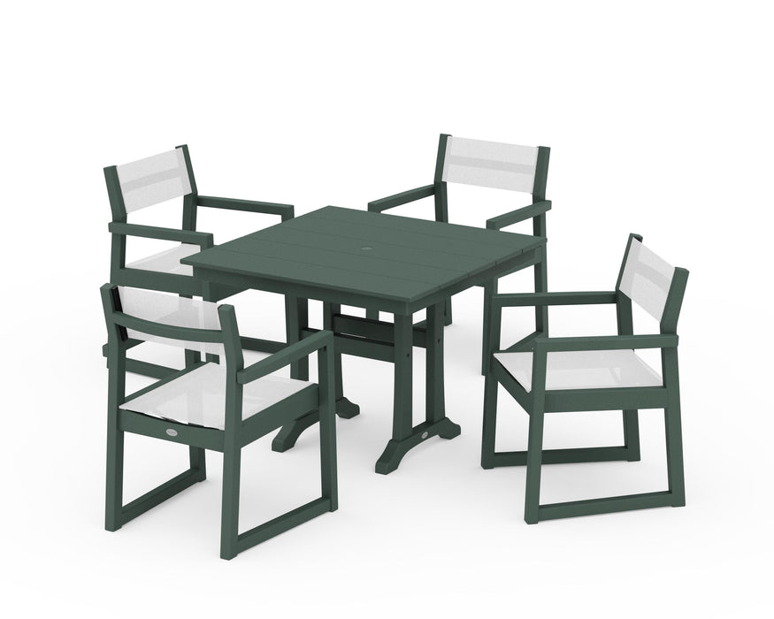 POLYWOOD® EDGE Sling 5-Piece Farmhouse Dining Set with Trestle Legs