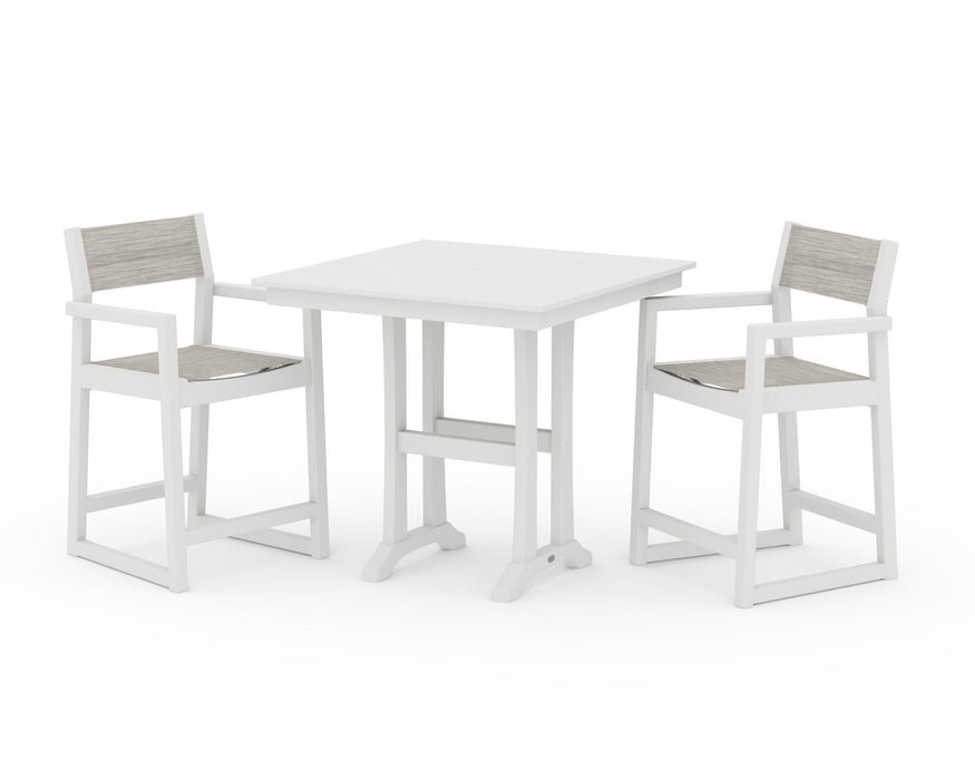 POLYWOOD® EDGE Sling Arm Chair 3-Piece Farmhouse Counter Set with Trestle Legs