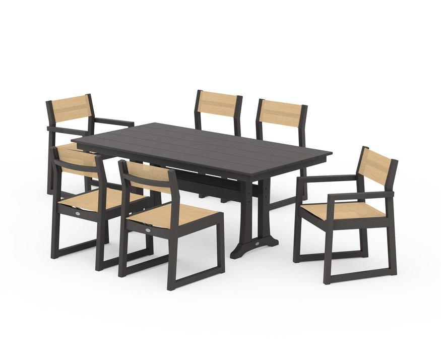 POLYWOOD® EDGE Sling 7-Piece Farmhouse Trestle Dining Set