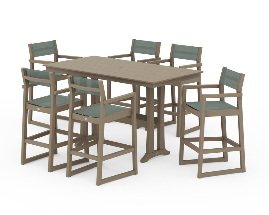 POLYWOOD® EDGE Sling Arm Chair 7-Piece Farmhouse Bar Set with Trestle Legs