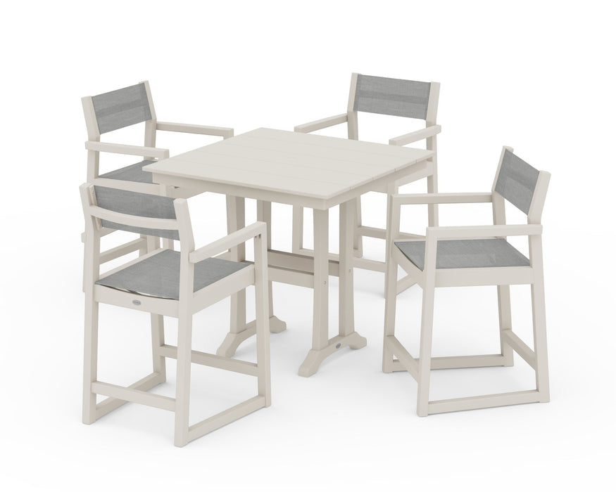 POLYWOOD® EDGE Sling Arm Chair 5-Piece Farmhouse Counter Set with Trestle Legs