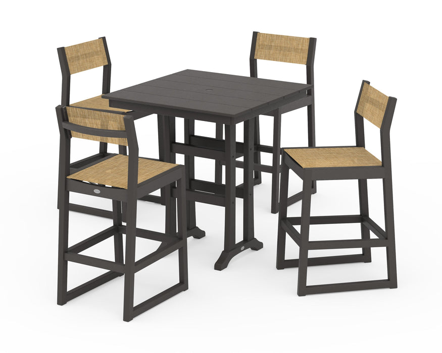 POLYWOOD® EDGE Sling Arm Chair 5-Piece Farmhouse Bar Set with Trestle Legs