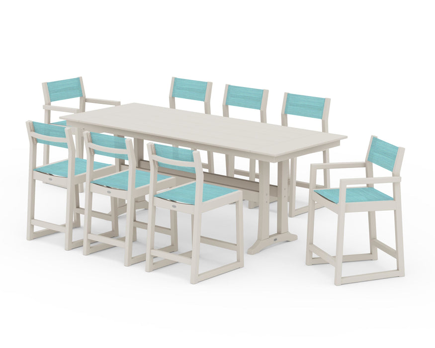 POLYWOOD® EDGE Sling 9-Piece Farmhouse Counter Set with Trestle Legs