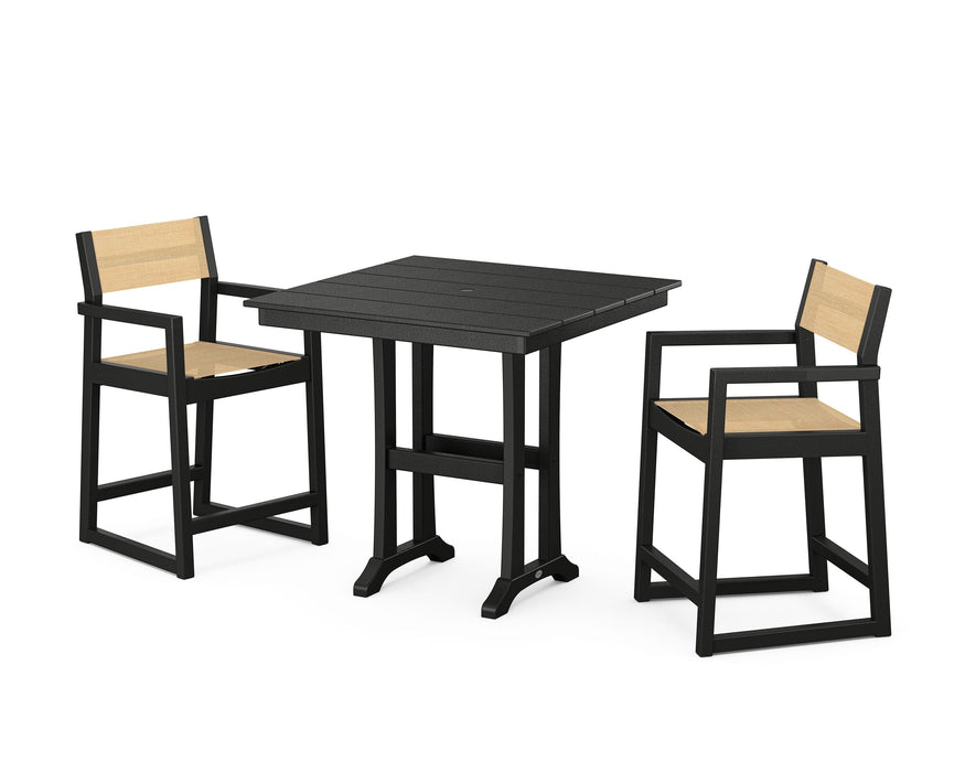 POLYWOOD® EDGE Sling Arm Chair 3-Piece Farmhouse Counter Set with Trestle Legs