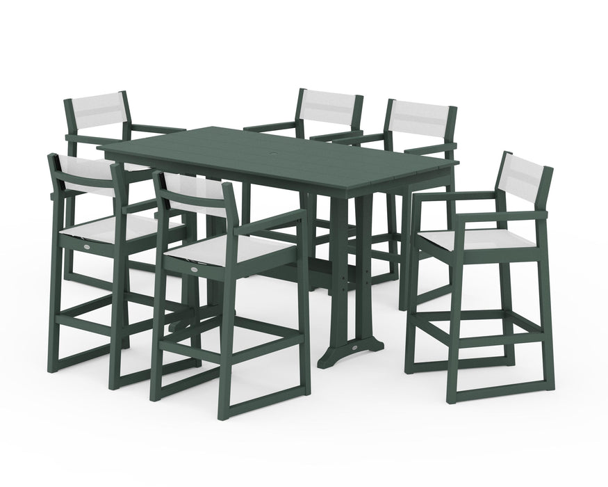 POLYWOOD® EDGE Sling Arm Chair 7-Piece Farmhouse Bar Set with Trestle Legs