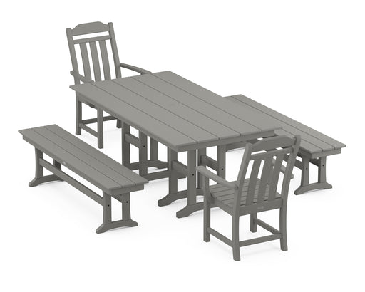 Country Living by POLYWOOD 5-Piece Farmhouse Dining Set with Benches