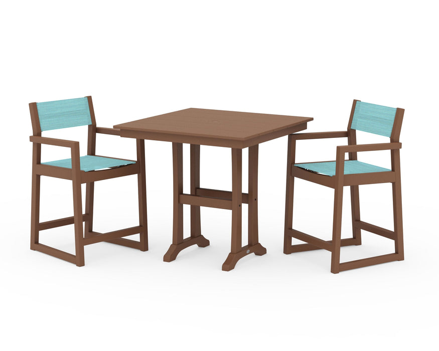 POLYWOOD® EDGE Sling Arm Chair 3-Piece Farmhouse Counter Set with Trestle Legs