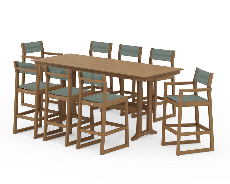 POLYWOOD® EDGE Sling 9-Piece Farmhouse Bar Set with Trestle Legs