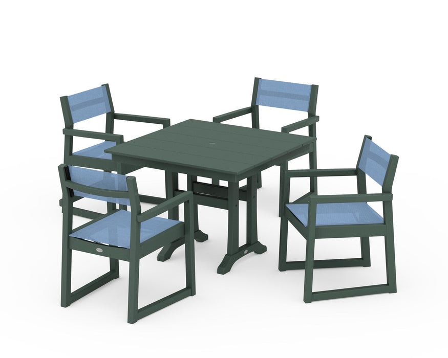 POLYWOOD® EDGE Sling 5-Piece Farmhouse Dining Set with Trestle Legs