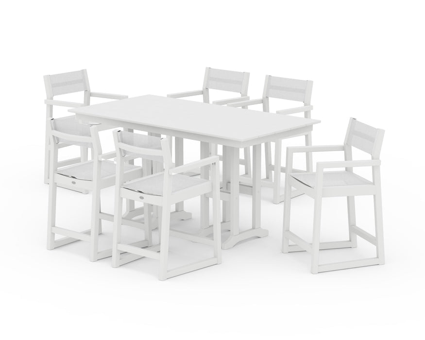 POLYWOOD® EDGE Sling Arm Chair 7-Piece Farmhouse Counter Set