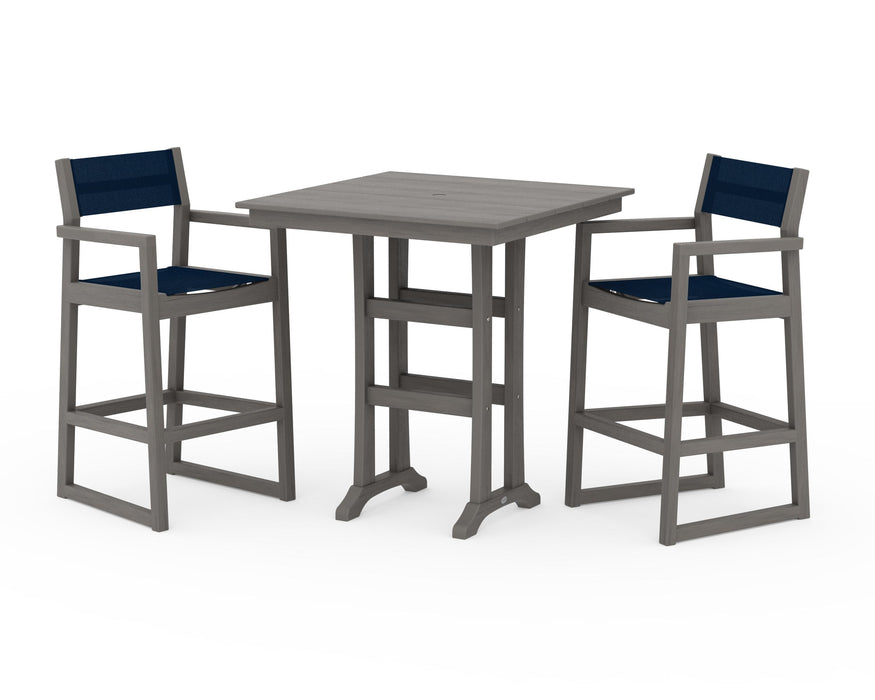 POLYWOOD® EDGE Sling Arm Chair 3-Piece Farmhouse Bar Set with Trestle Legs