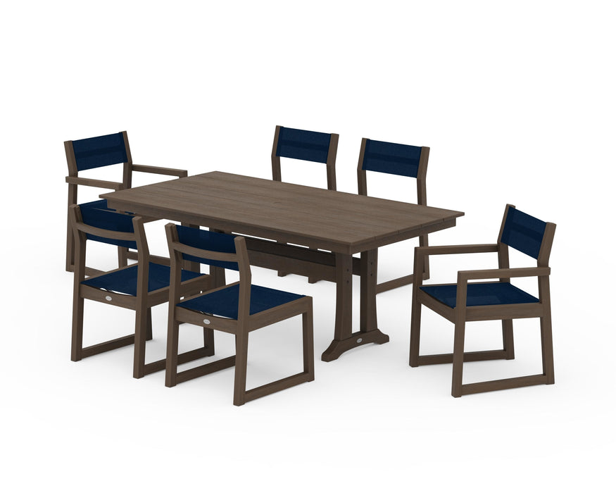POLYWOOD® EDGE Sling 7-Piece Farmhouse Trestle Dining Set