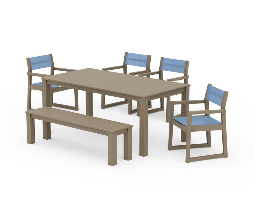 POLYWOOD® EDGE Sling Arm Chair 6-Piece Parsons Dining Set with Bench