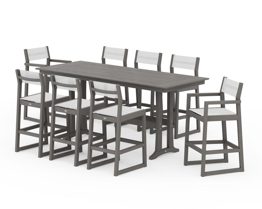 POLYWOOD® EDGE Sling 9-Piece Farmhouse Bar Set with Trestle Legs